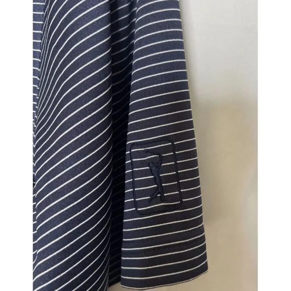 Mens PGA Tour Men's Size XXL Polo Blue/White Striped Short Sleeve Logo Polyester